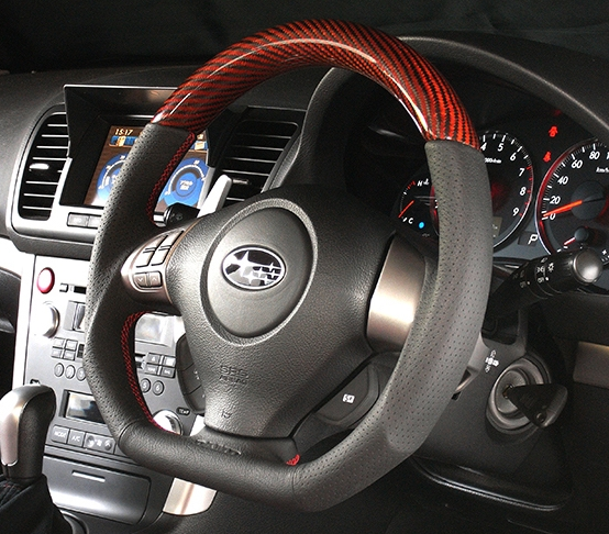 DAMD Steering Wheels, DAMD D-Shaped Red Carbon Steering Wheel | Multiple Subaru Fitments (SS358-DL-RCR)